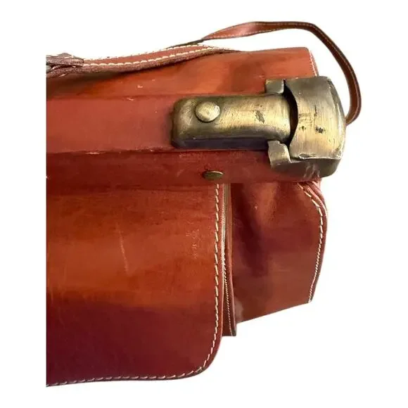 Vintage Brown Leather Satchel Tote Business Bag with Detachable Shoulder Strap - Picture 8 of 16